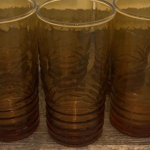 Vintage Old Fashioned Amber Yellow Ribbed Glasses Tumblets set of 10 GUC